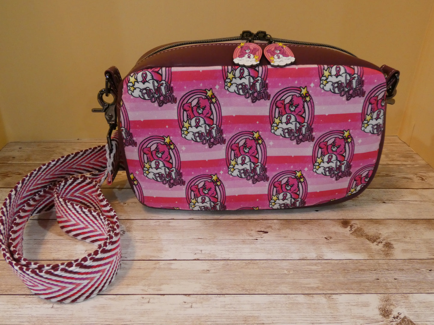 Breast Cancer Awareness Crossbody Bag featuring "Fight Bear"